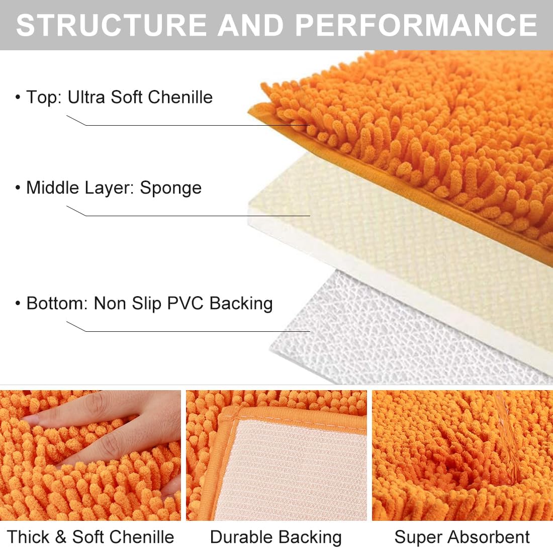 Vctops Orange Fall Plush Chenille Bath Rug