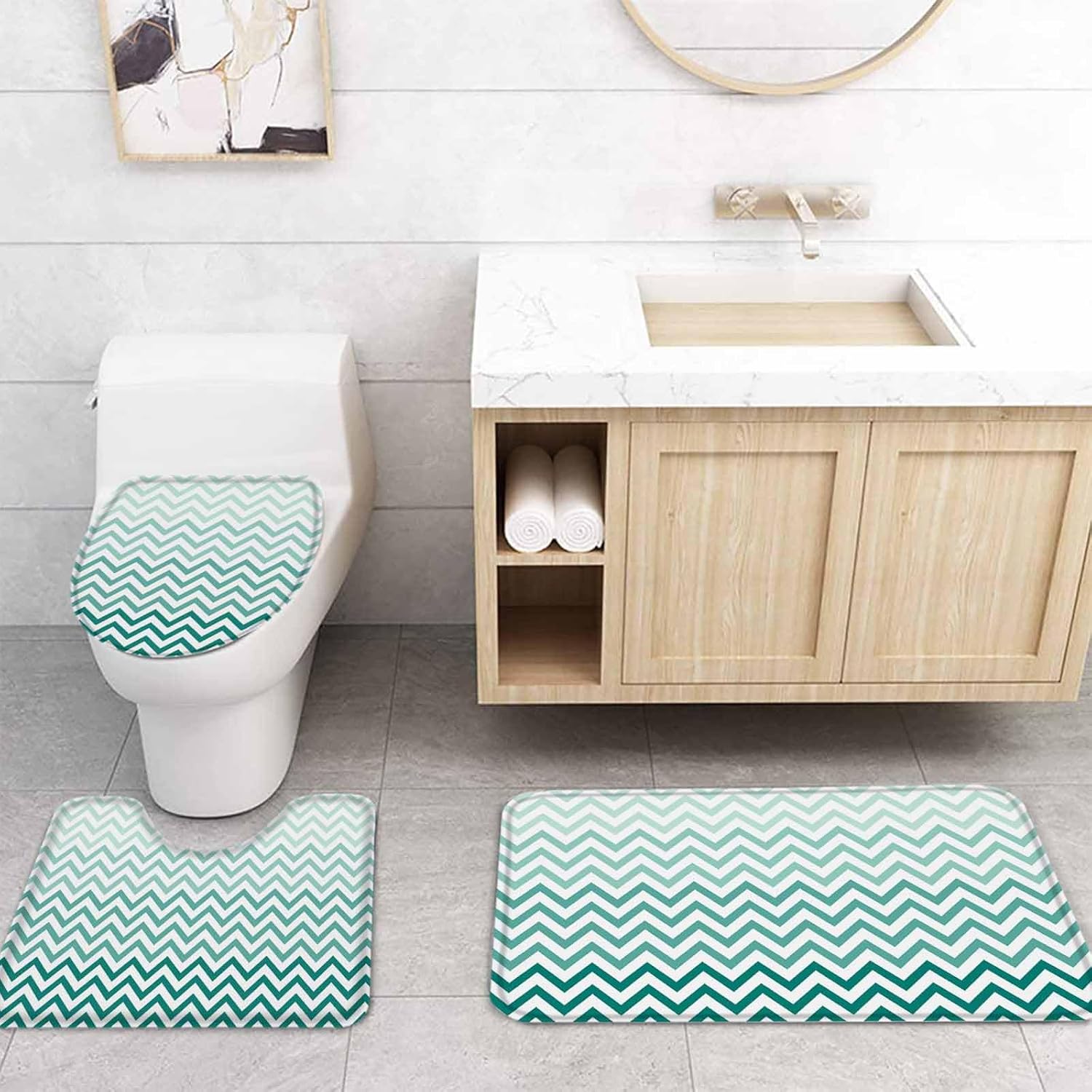 ZOE GARDEN Teal Chevron Bathroom Set