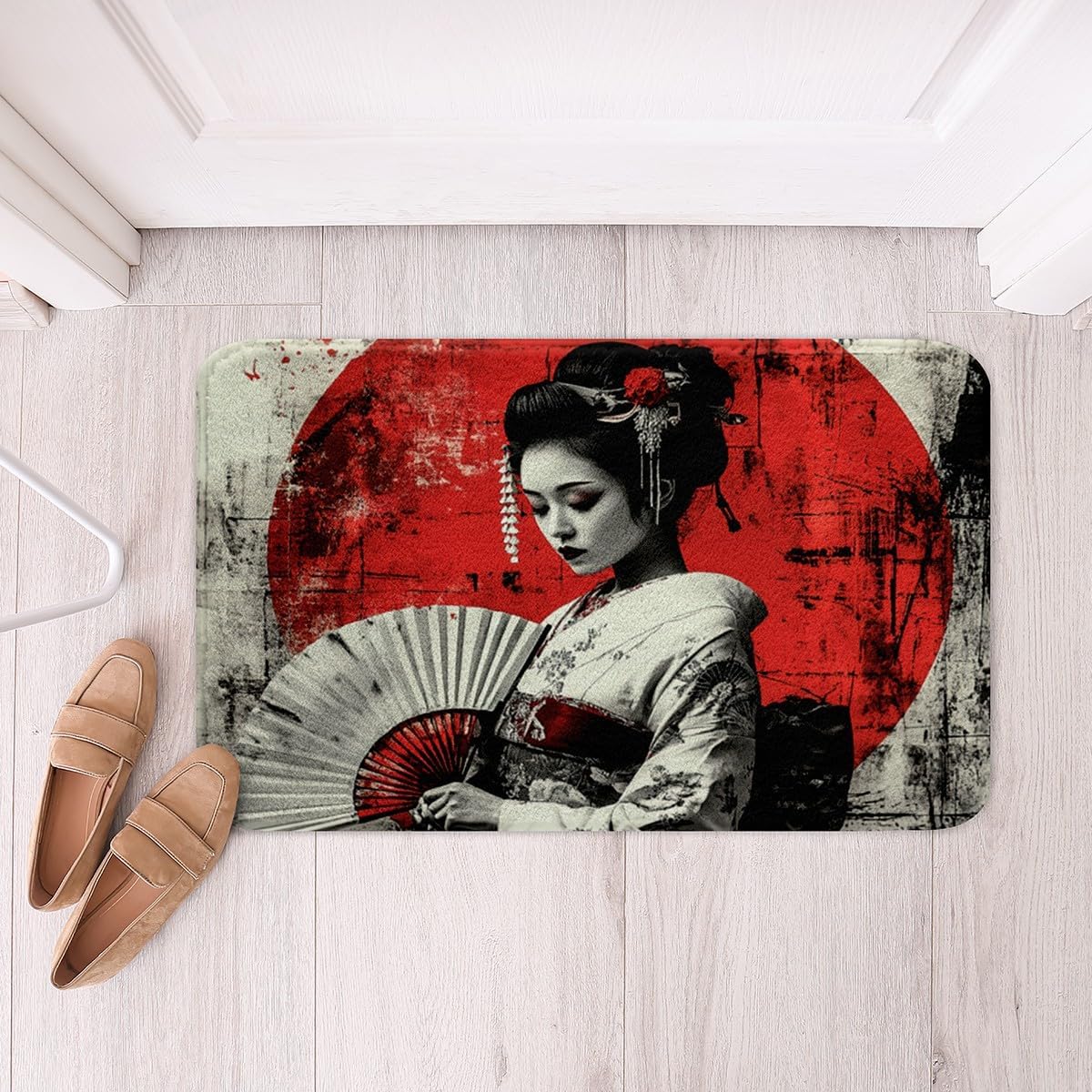 Erosebridal Geisha Bath Rug 16x24 White Red Black