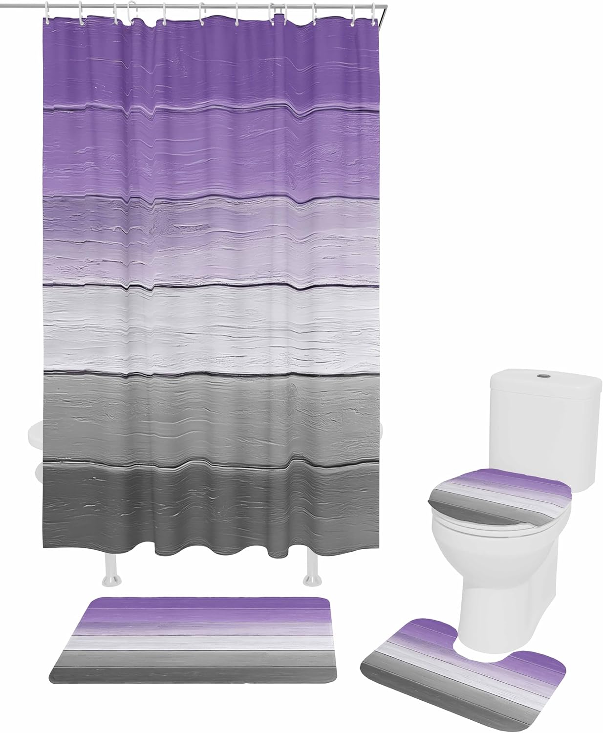 ZOE GARDEN Purple Grey Bathroom Set with Curtain Rug and Accessories