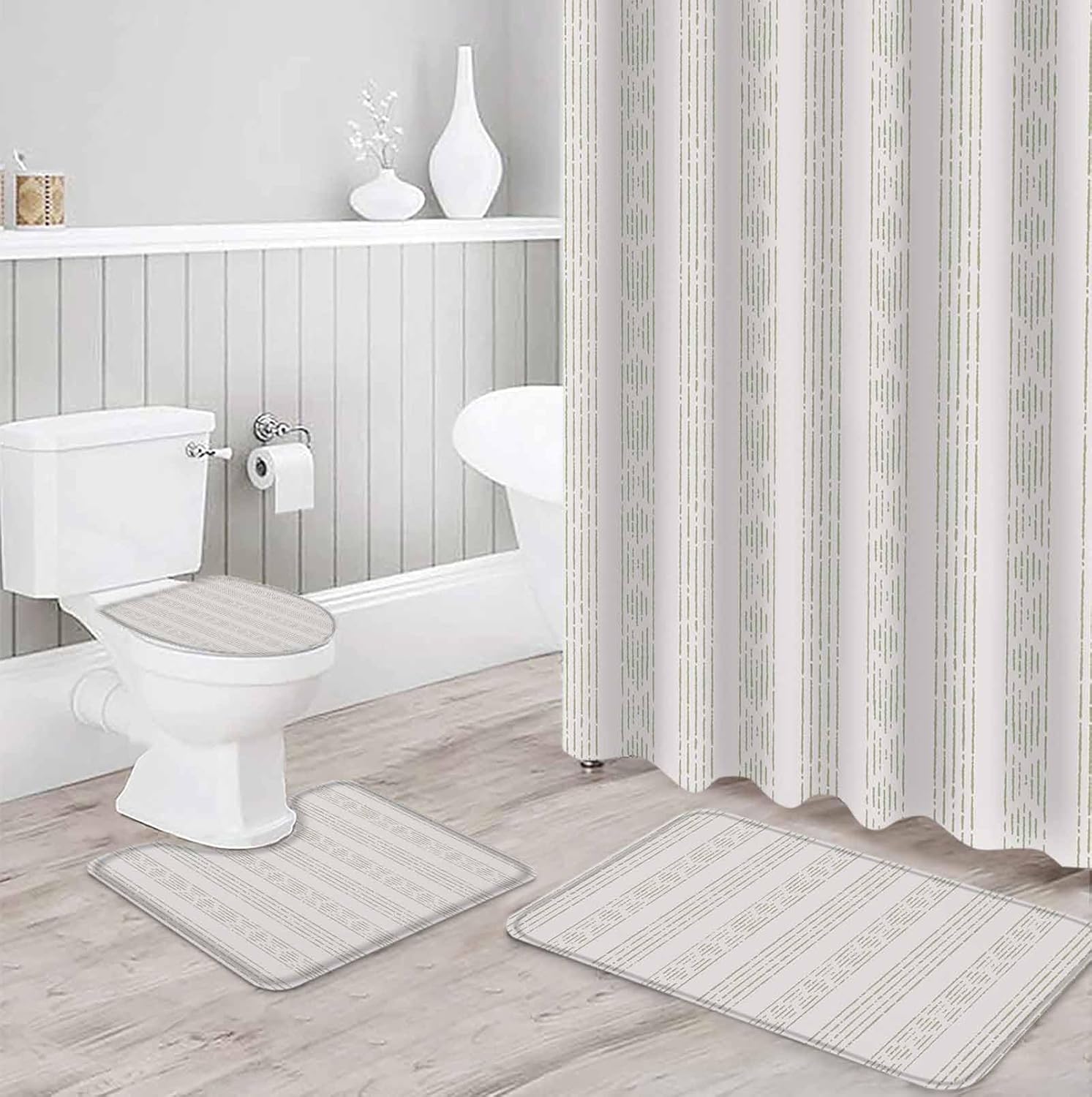 ZOE GARDEN Boho Sage Green Bathroom Set with Curtain Rug and Accessories