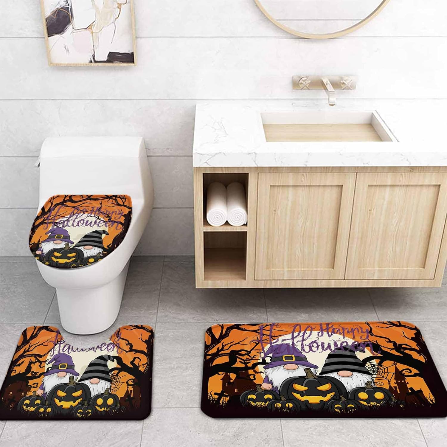 ZOE GARDEN Halloween Bathroom Set with Curtain Rug Accessories