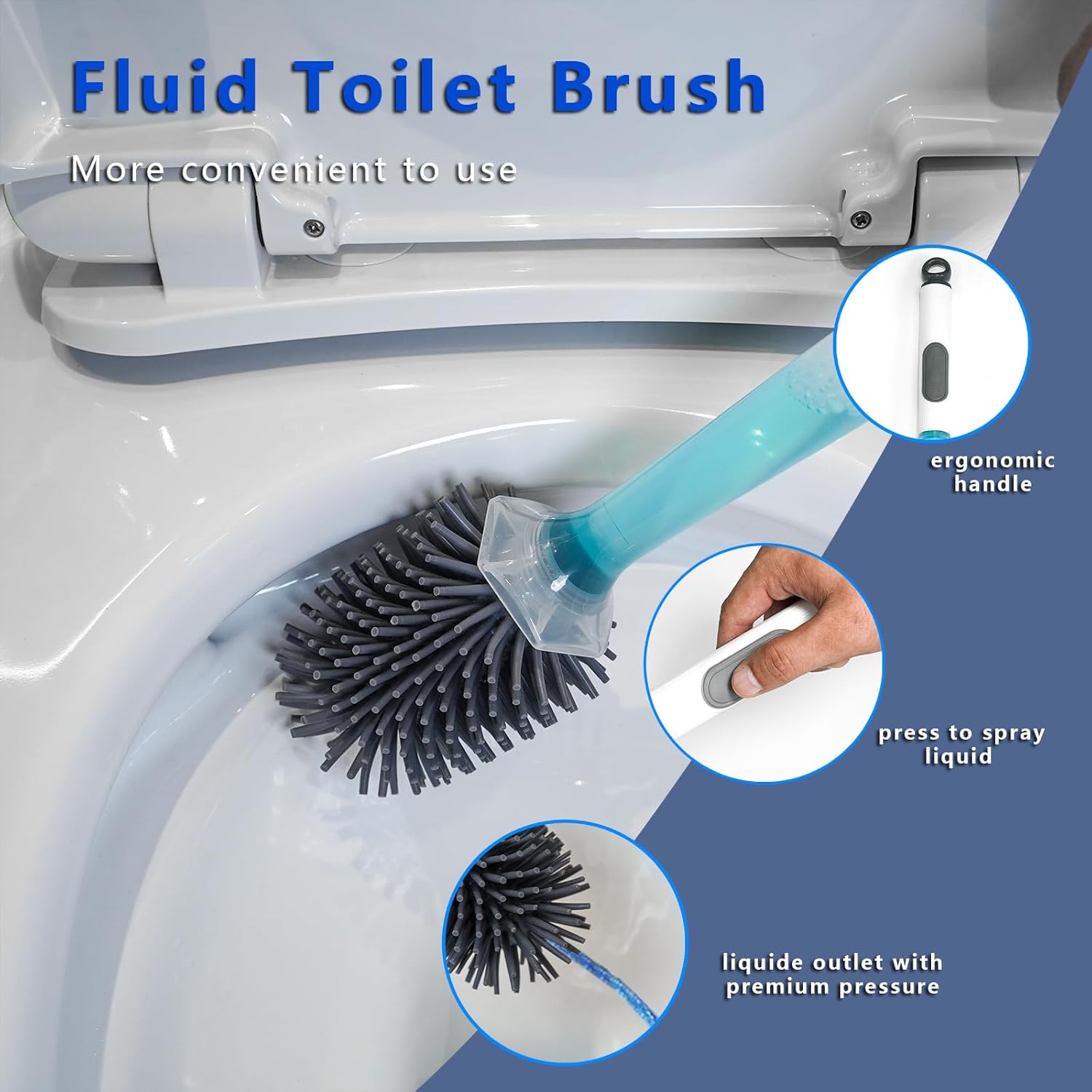 REDANT Silicone Toilet Brush and Holder Set - Drip Proof Grey