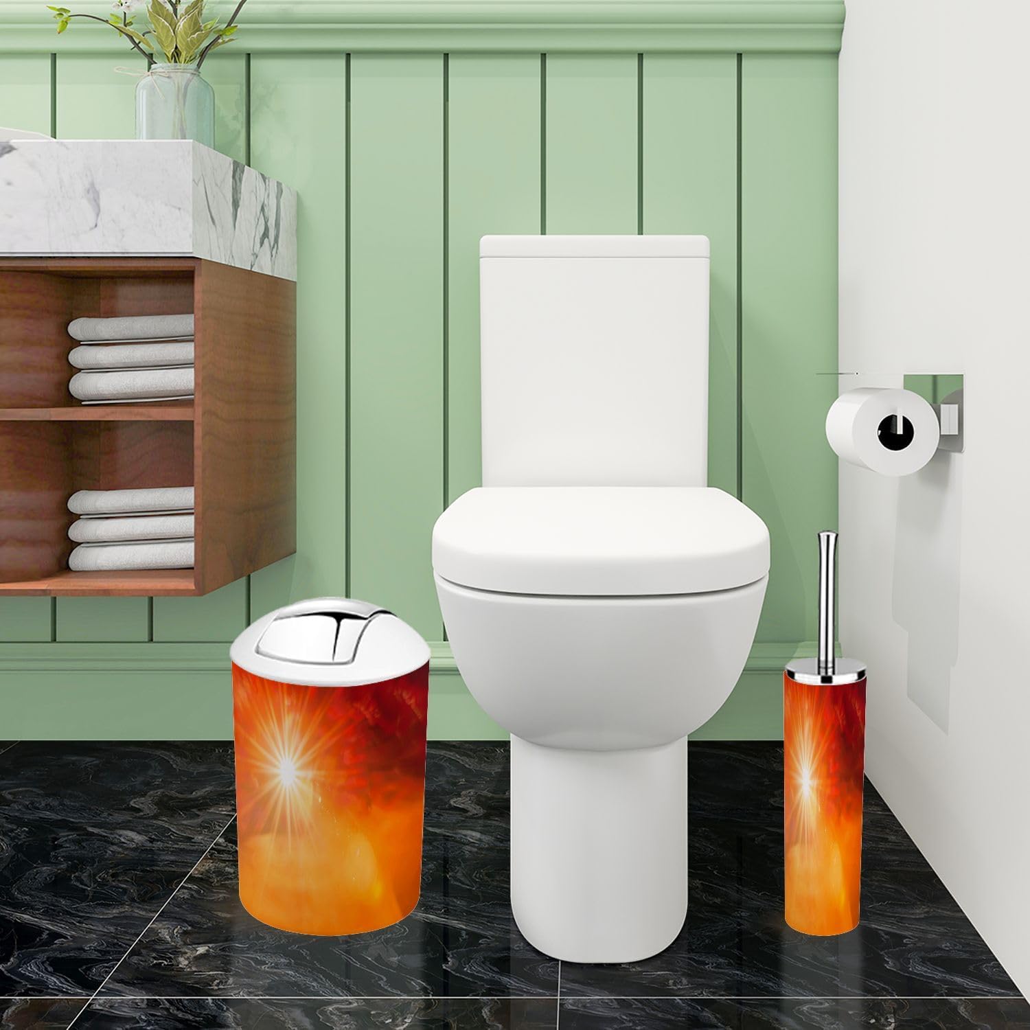 Boho Summer Orange Bathroom Accessory Set 6 Piece