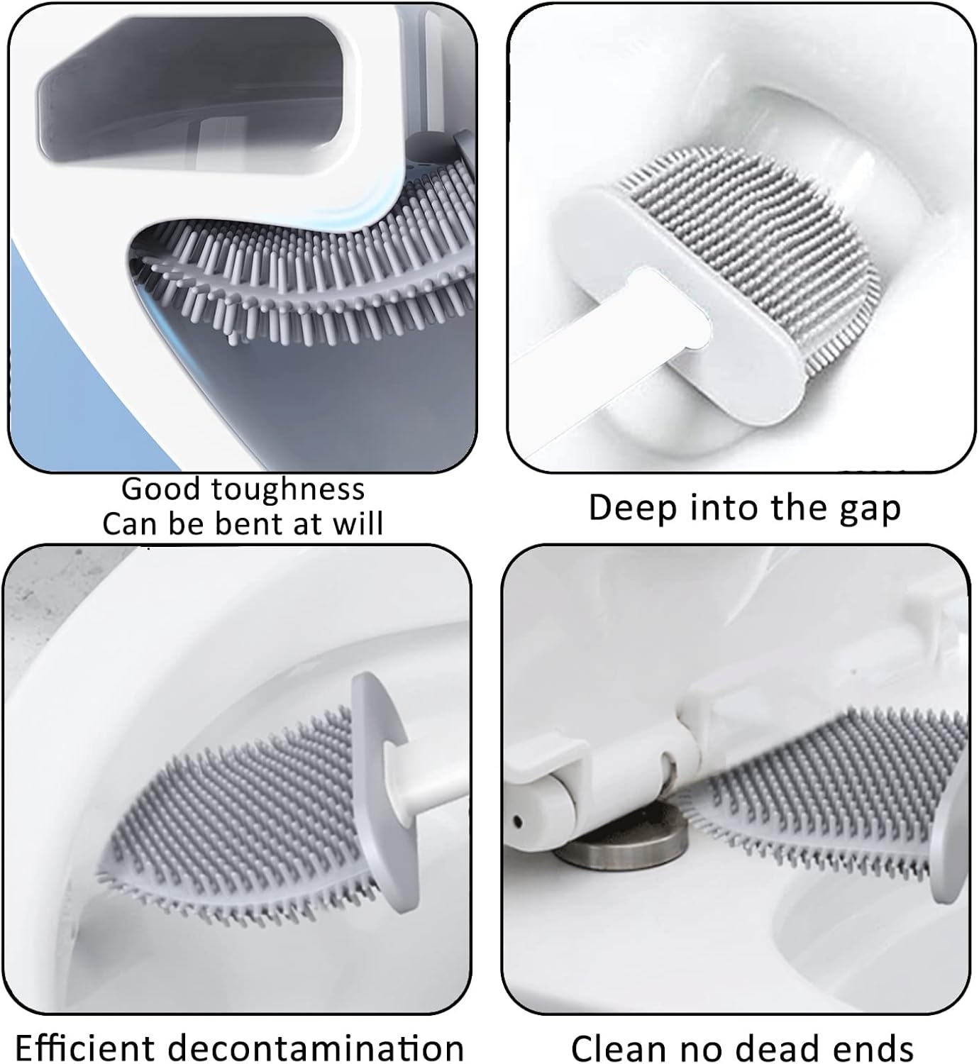 Toilet Brush with Holder Flexible Silicone Cleaning Tool for Bathroom