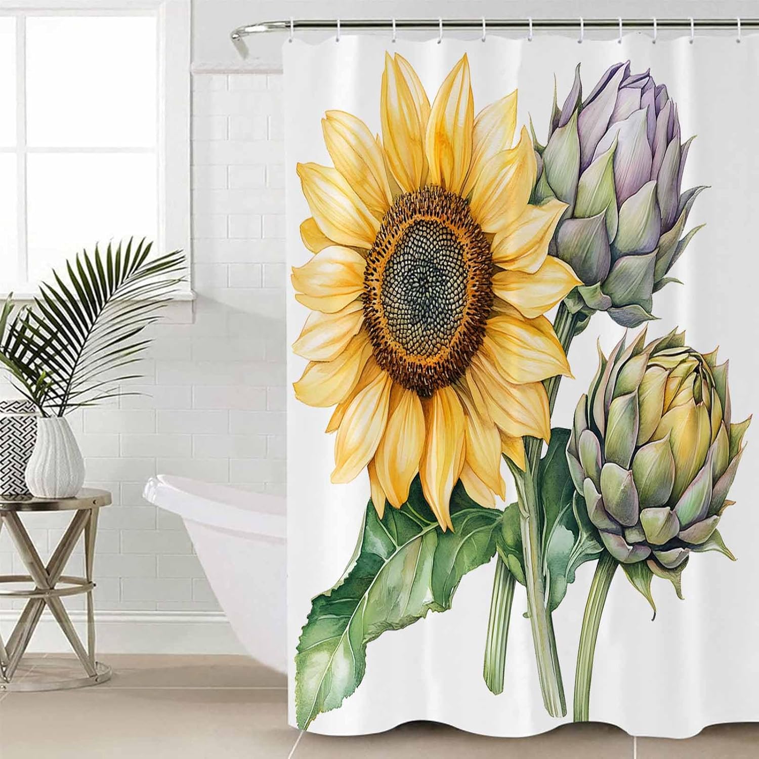 ZOE GARDEN Sunflower Bathroom Set with Curtain and Rug