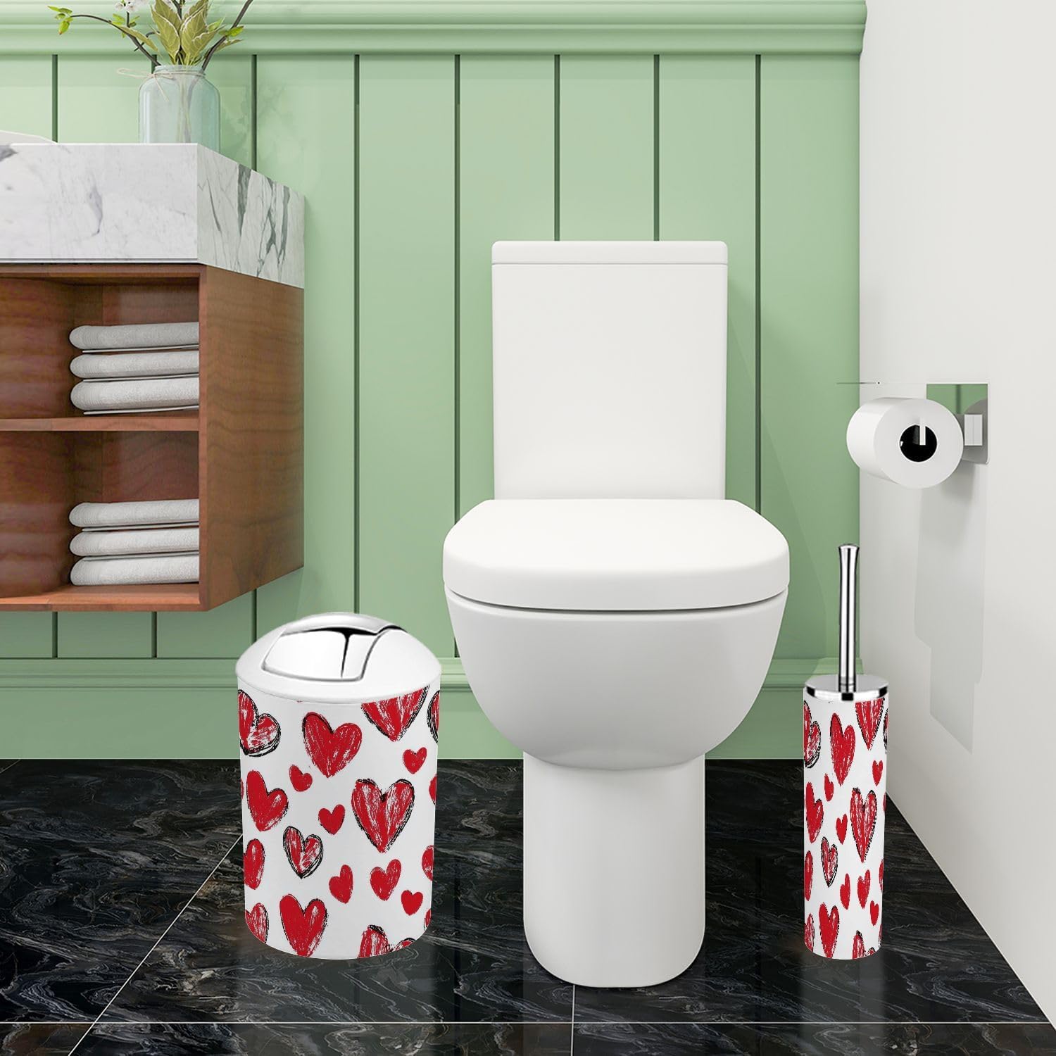 Boho Red Heart Bathroom Accessory Set 6 Piece