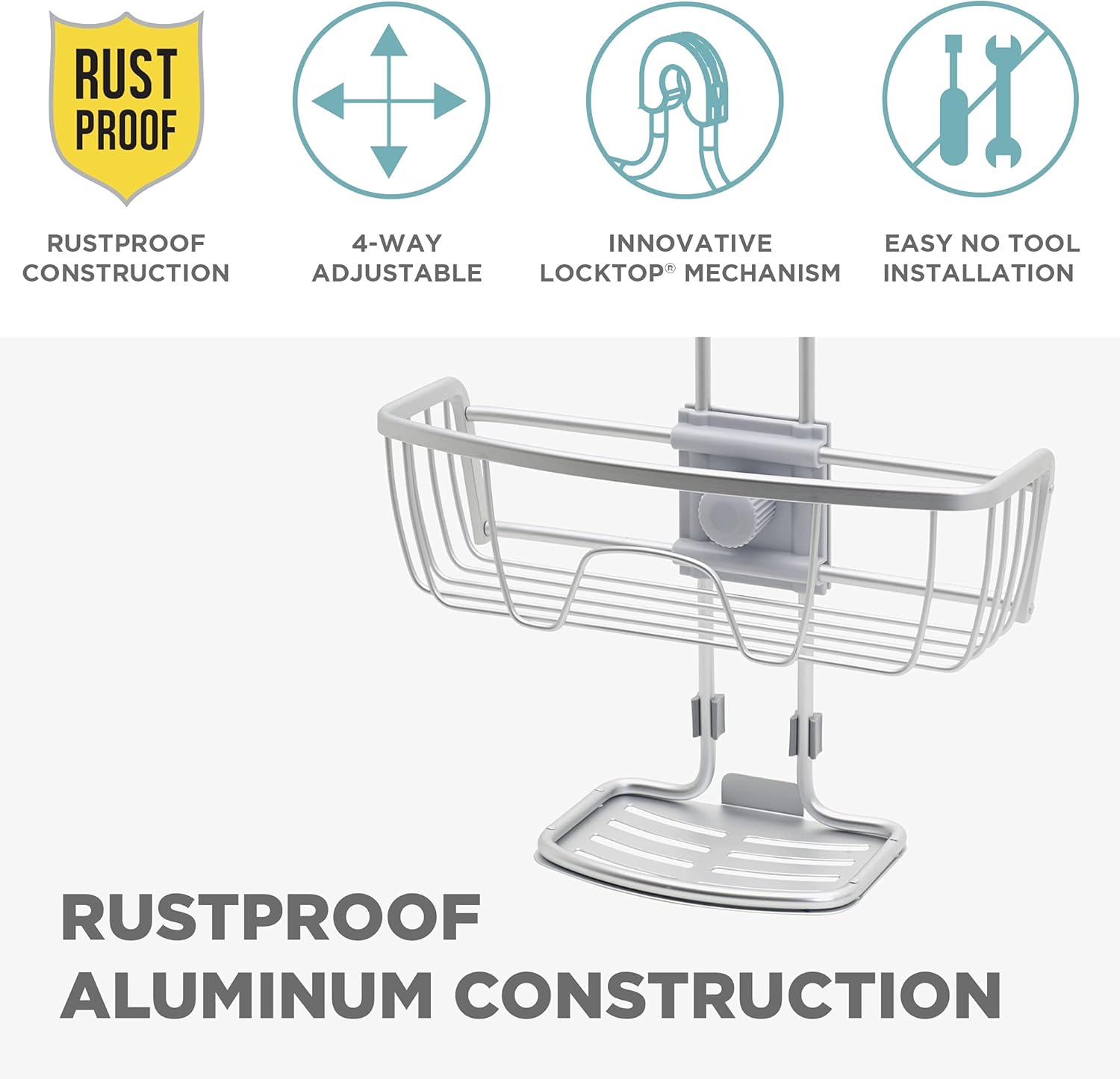 Zenna Home NeverRust Shower Caddy with Adjustable Shelves and Hooks