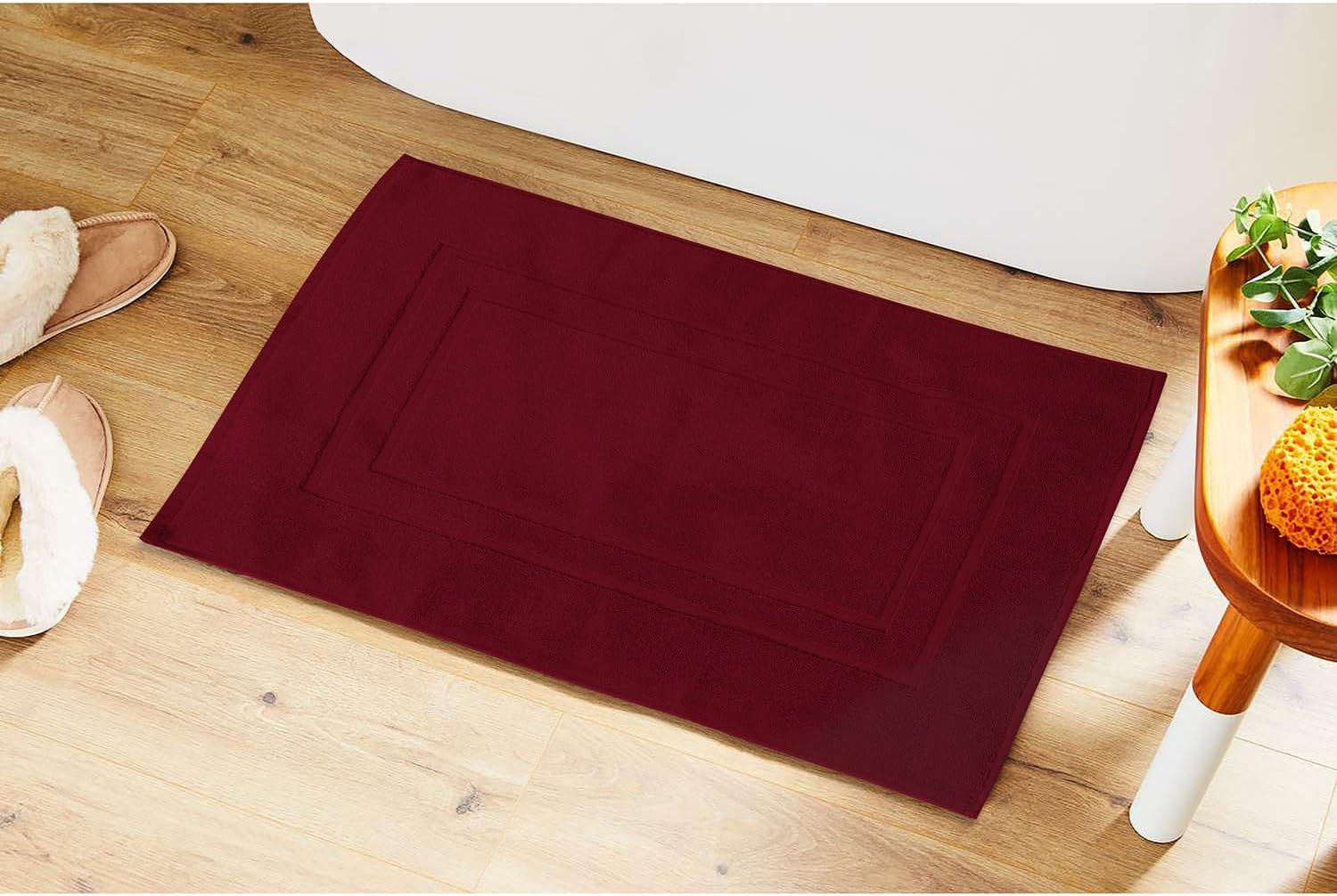 Feather Stitch 100 Cotton Bath Mats Red 2 Piece