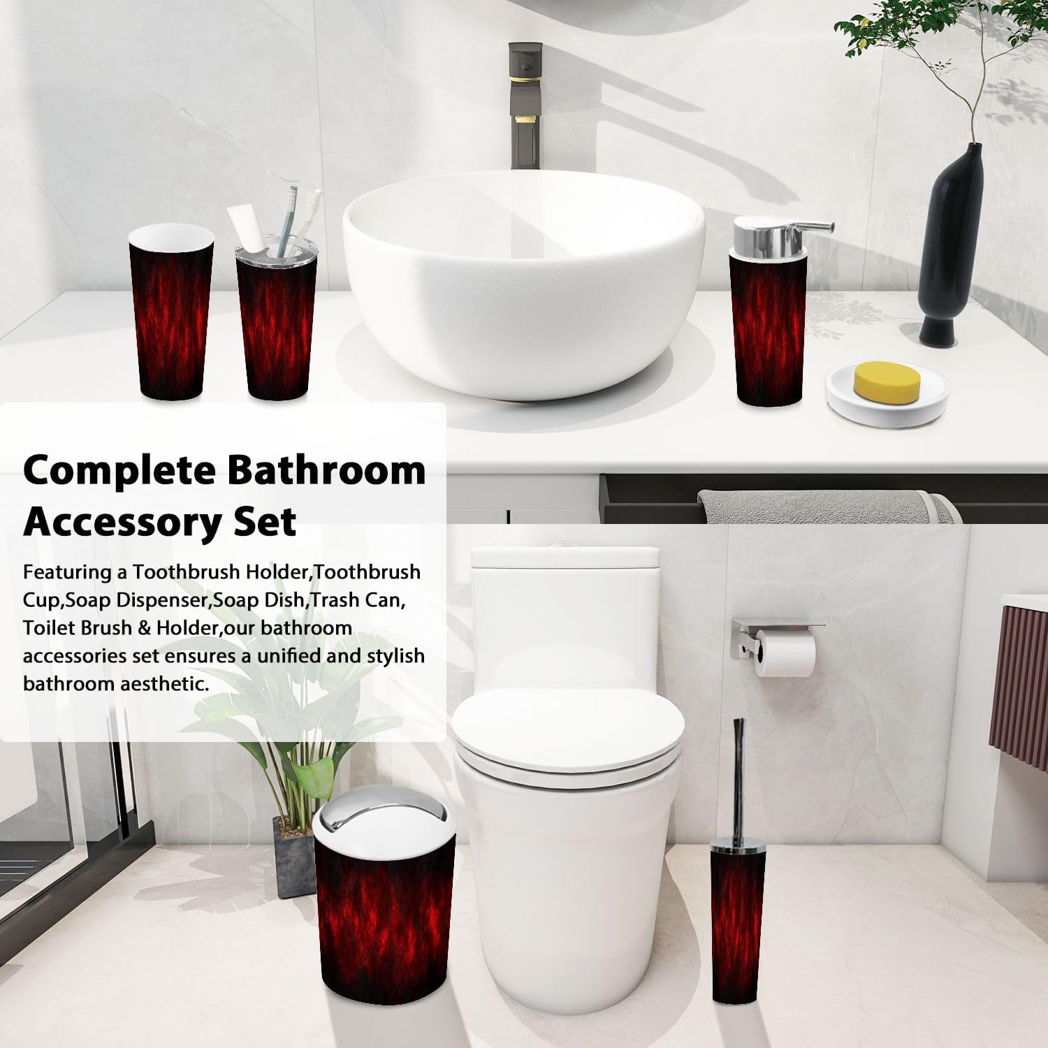 Boho Marbled Bathroom Accessories Set 6 Piece