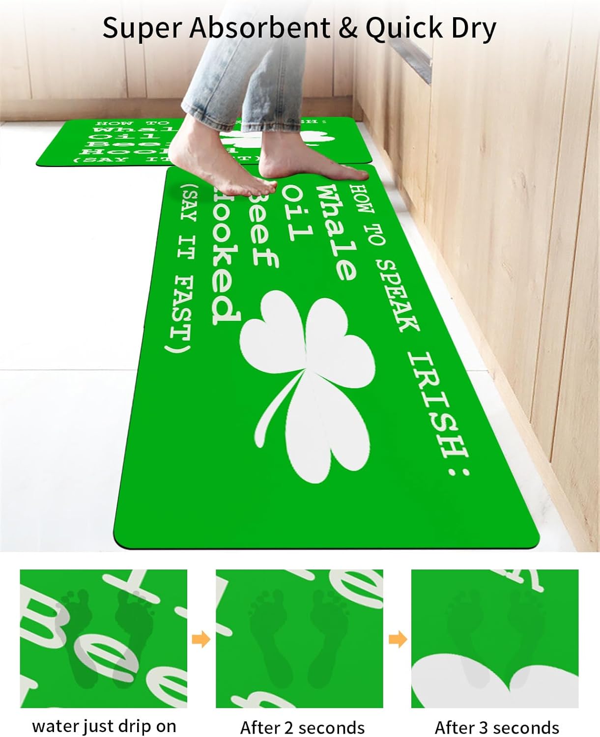 Funnywall88 2PCS St Patricks Day Bath Mats Non-Slip Diatomite Floor Mats