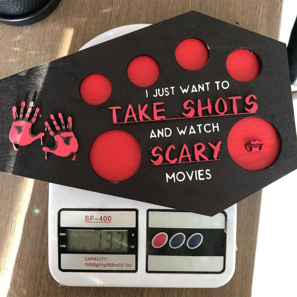 Scary Halloween Wood Cup Holder Plate with Handprint Design