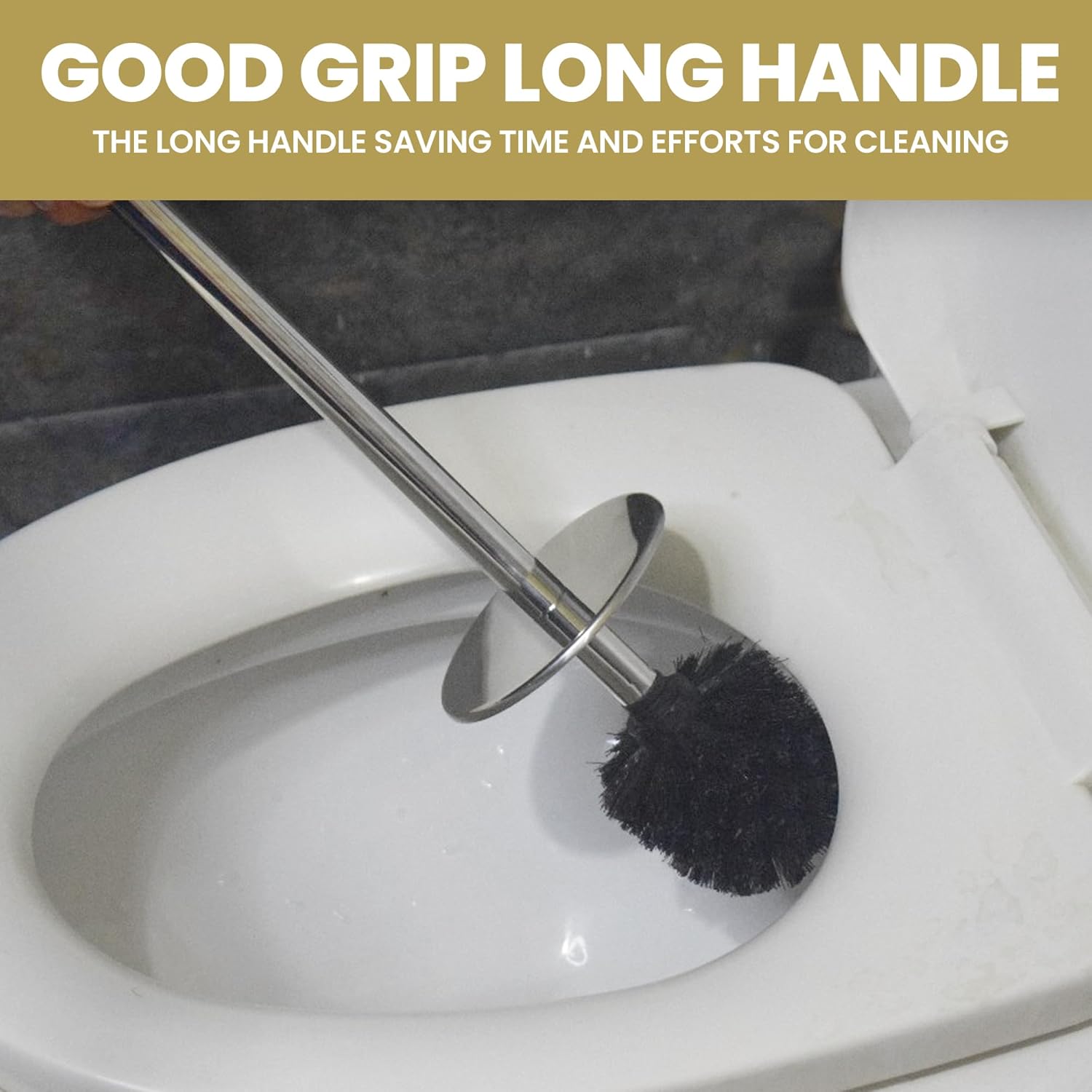 Modern Toilet Brush and Holder Set Black Gold