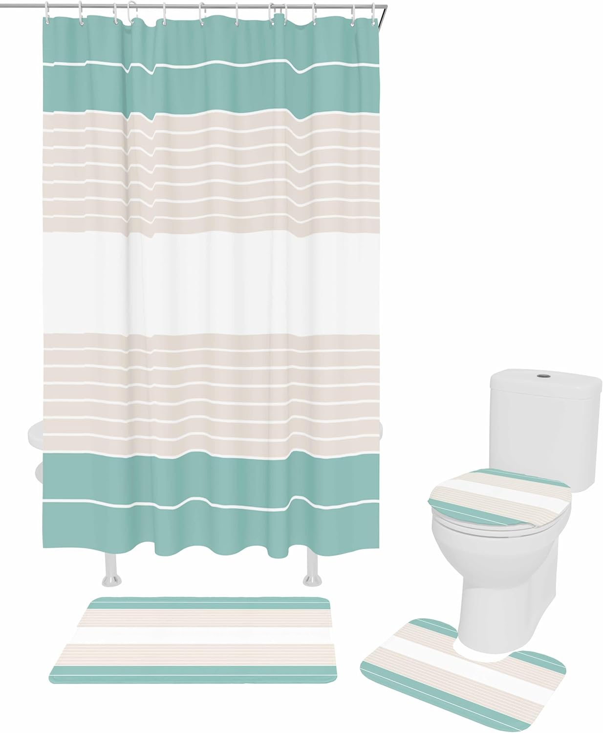 ZOE GARDEN Turquoise Striped Bathroom Set