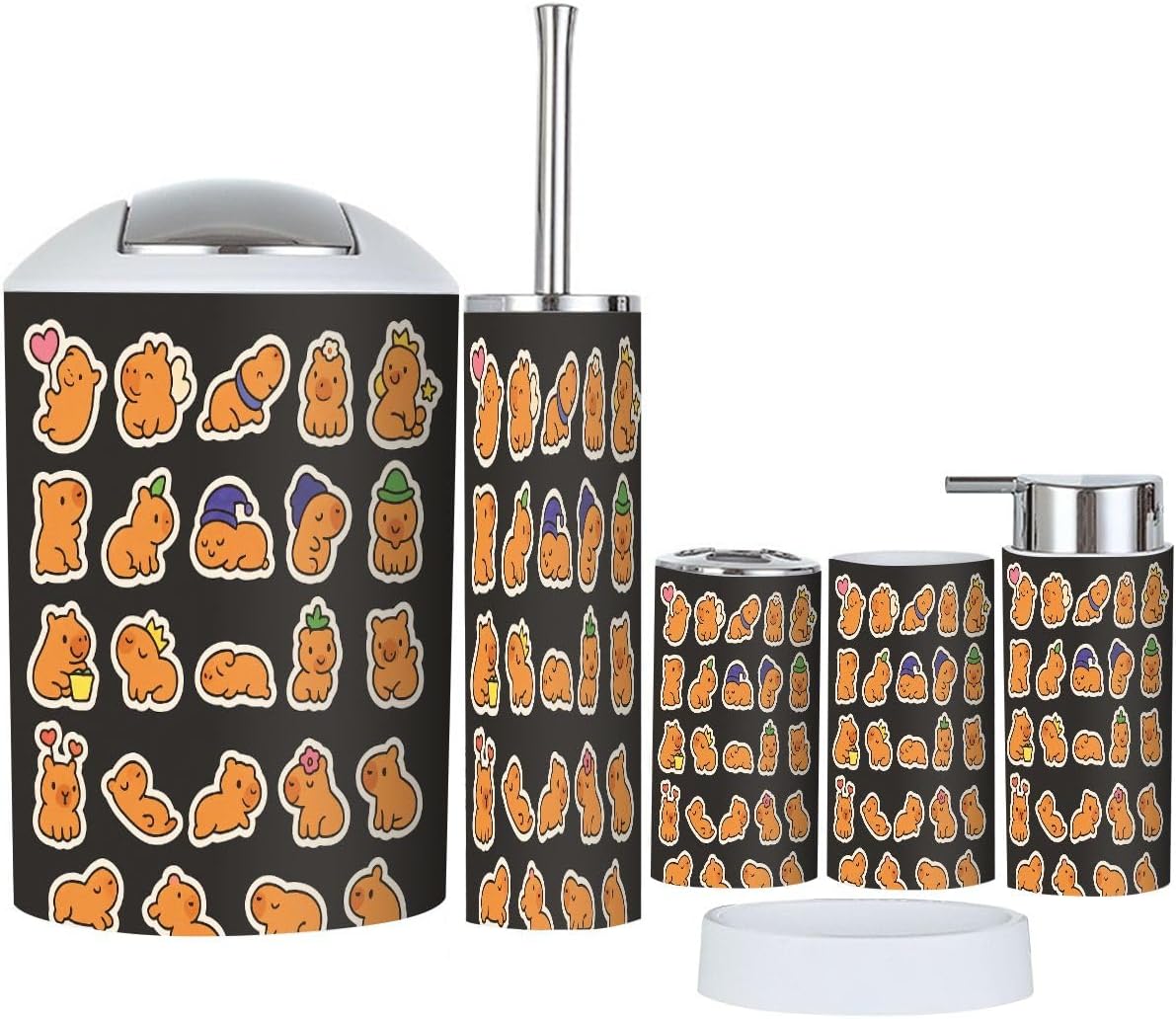 Boho Kawaii Capybara Bathroom Accessory Set 6 Piece 1