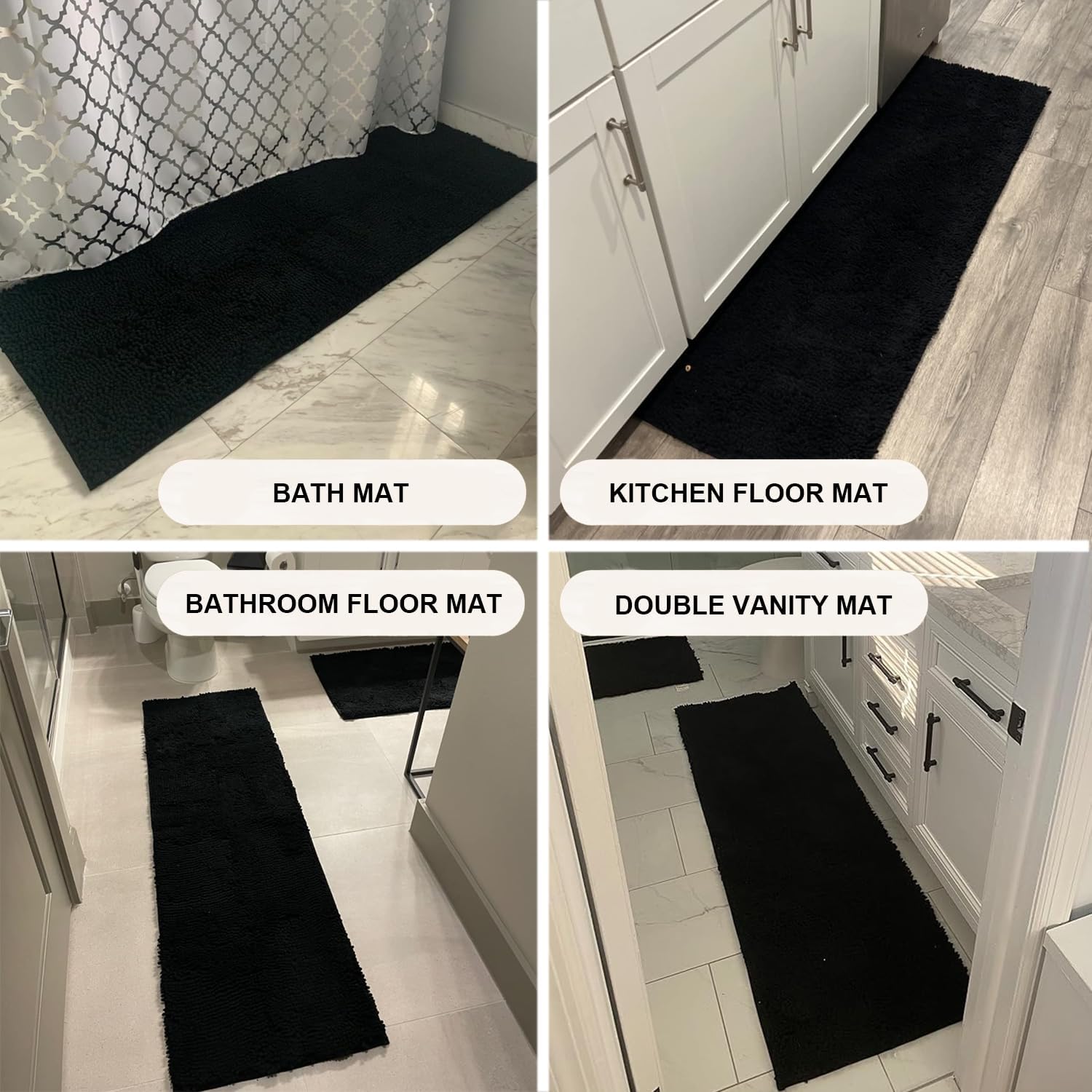 Sheepping Non Slip Black Bath Rug Mat 59 x 20