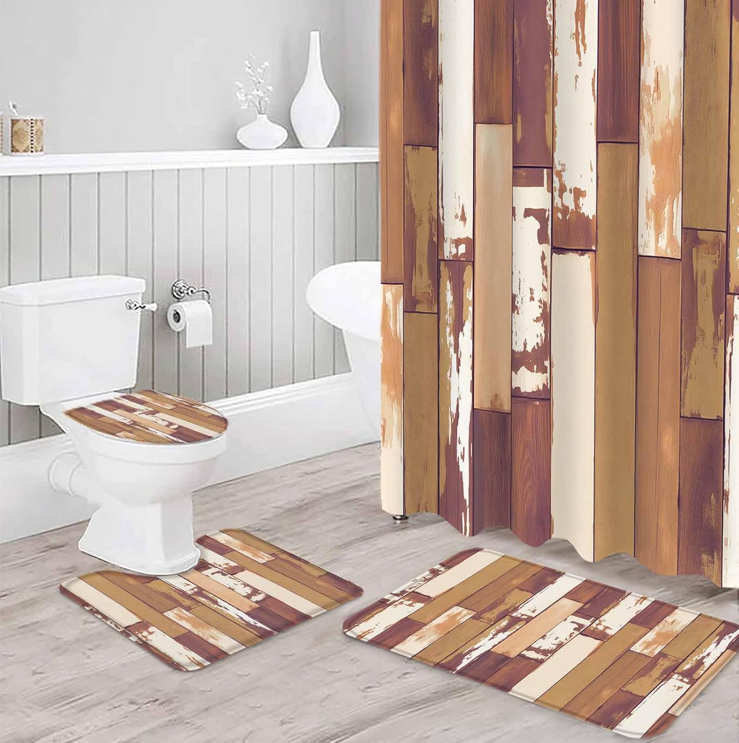 ZOE GARDEN Orange Bathroom Set with Curtain Rug and Hooks