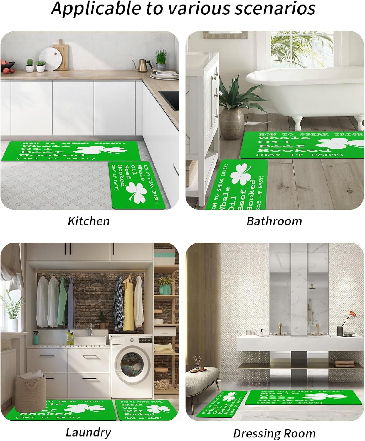 Funnywall88 2PCS St Patricks Day Bath Mats Non-Slip Diatomite Floor Mats