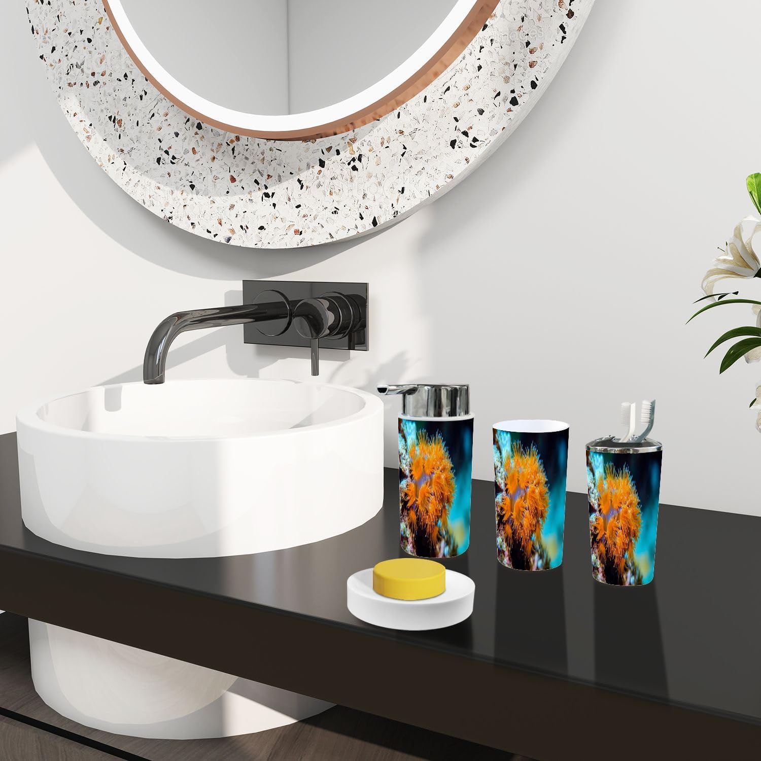 Boho Coral Bathroom Accessory Set 6 Piece