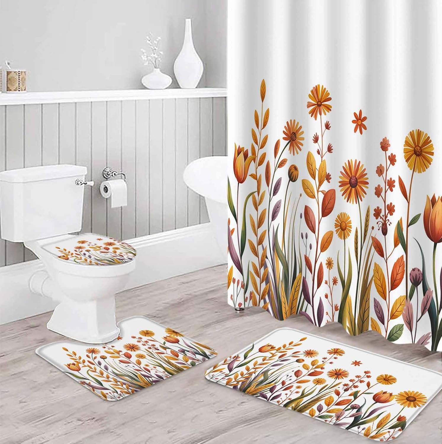 ZOE GARDEN Autumn Leaf Bathroom Set with Curtain Rug and Accessories