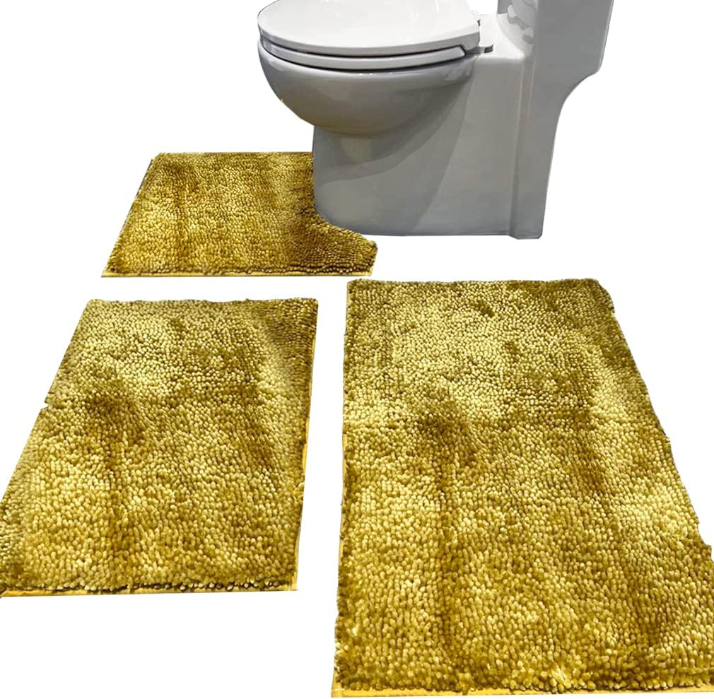 Madeals Chenille Bath Rug Set 3 Piece Bathroom Contour Rugs Combo