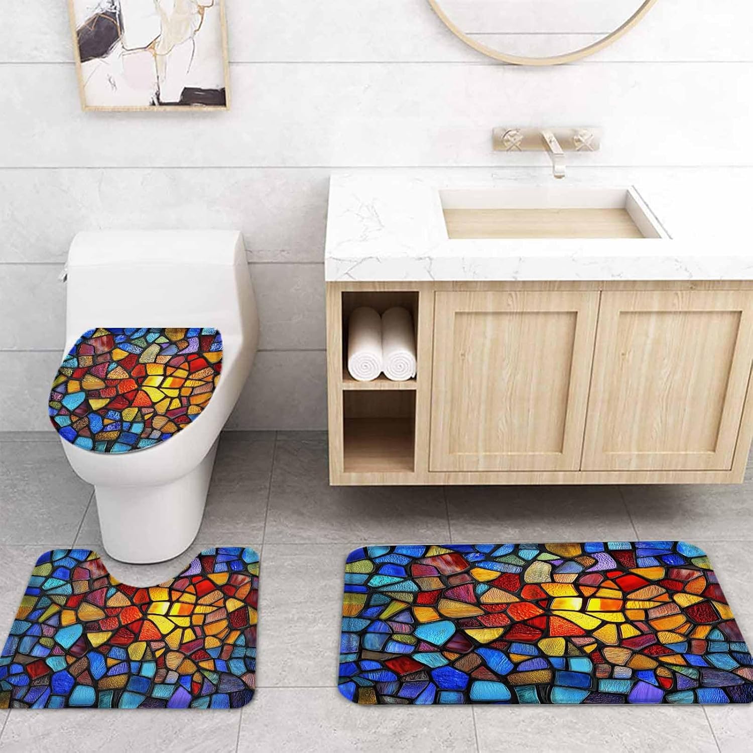 ZOE GARDEN Blue Red Yellow Rainbow Bathroom Set