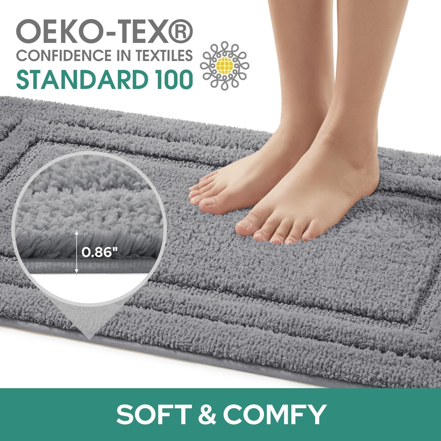 HOMEIDEAS 3-Piece Bath Rug Set Non-Slip Microfiber