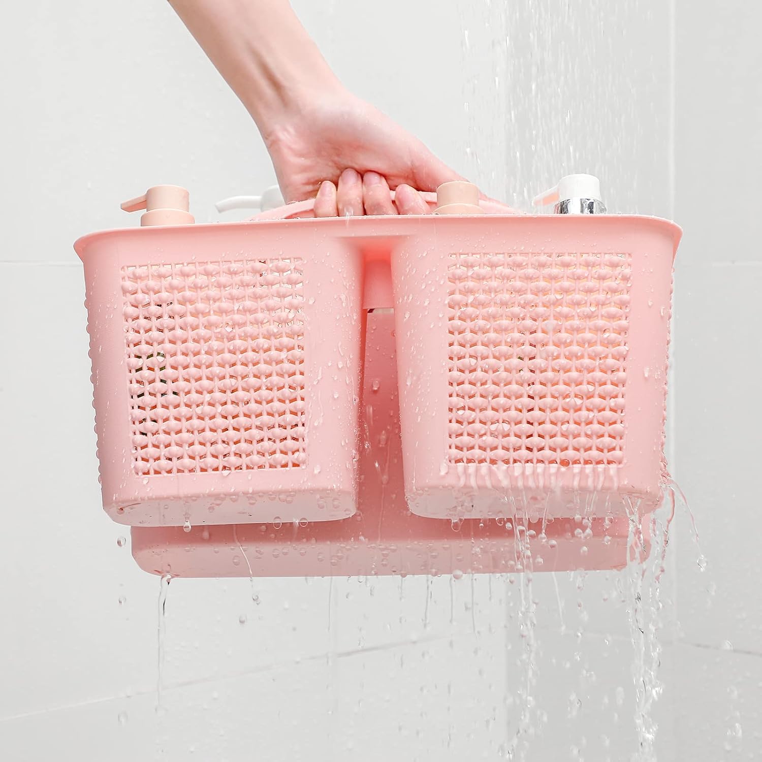 UUJOLY Plastic Shower Caddy Basket with Handle Pink