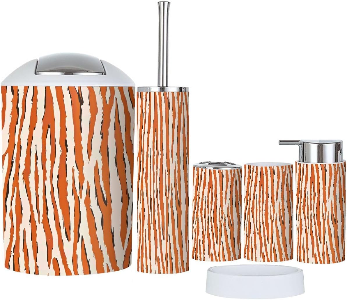 Boho Tiger Skin Bathroom Accessory Set 6 Piece