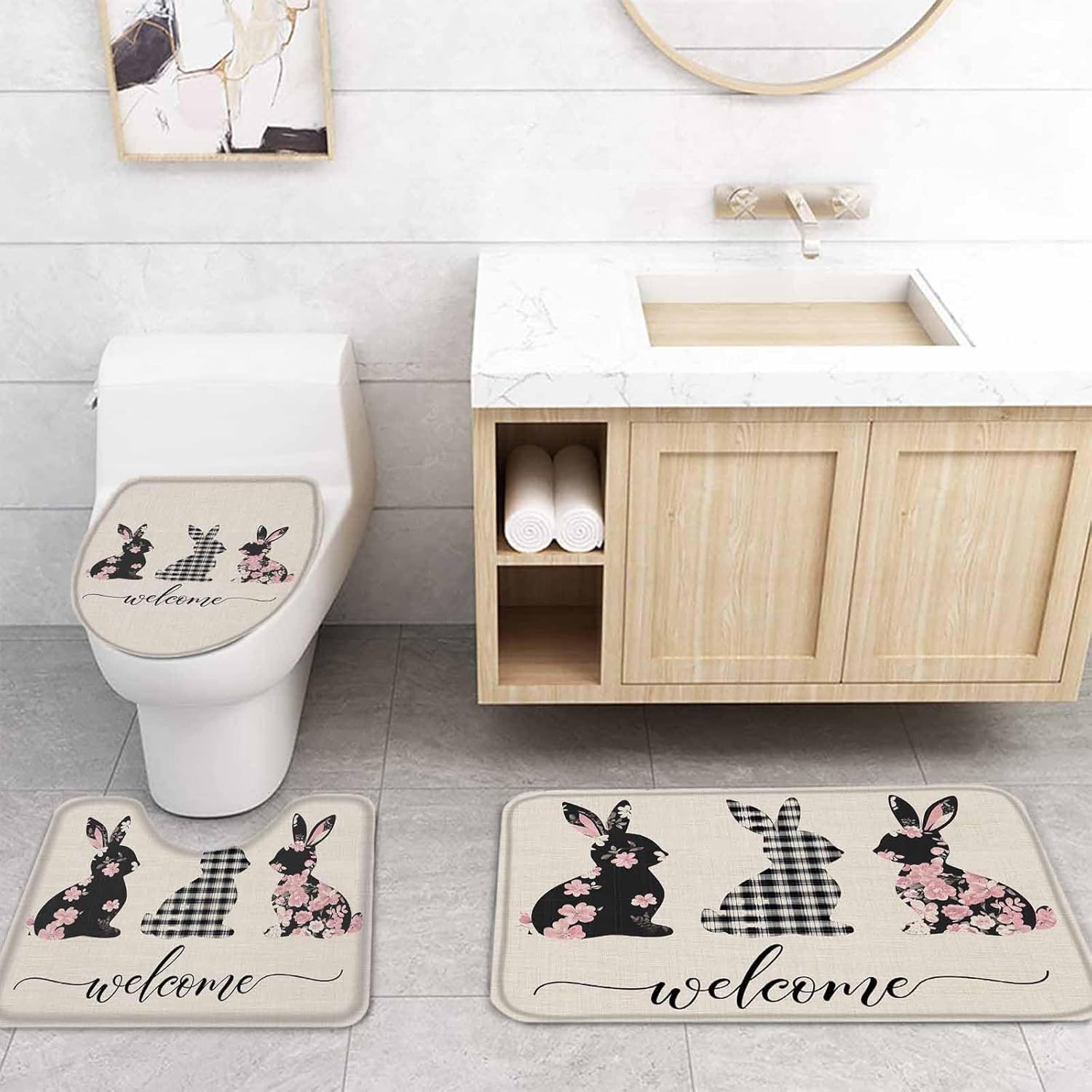 ZOE GARDEN Easter Bunny Bathroom Set - Waterproof Curtain Rug Accessories