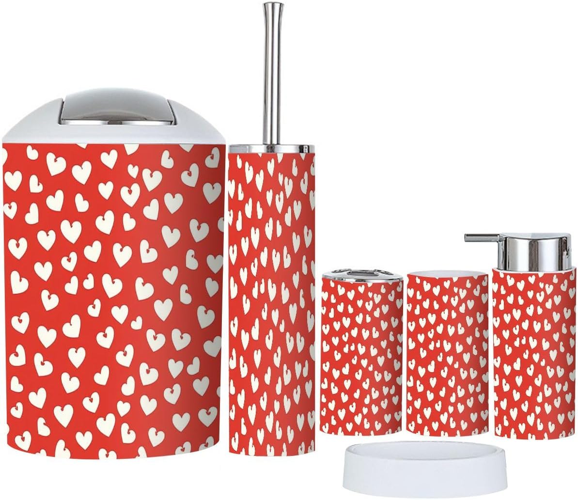 Boho Bathroom Accessory Set 6 Piece White Hearts