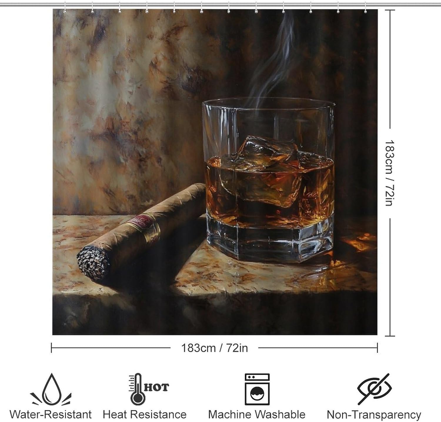 HDESDIS 4Pcs Cigar Oil Painting Shower Curtain Set