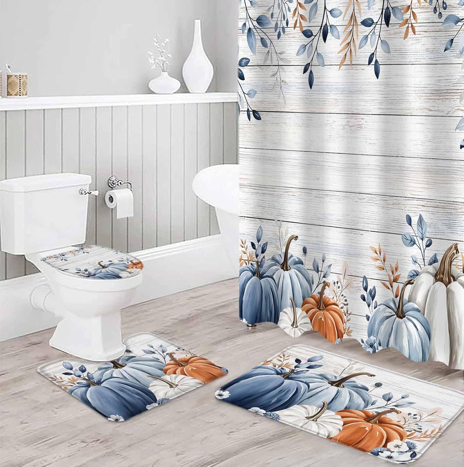 Thanksgiving Autumn Bathroom Set with Rug and Hooks 1