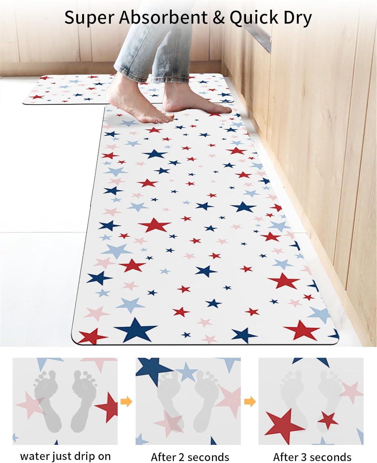 2PCS Non-Slip Diatomite Bath Mat Set with American Flag Design