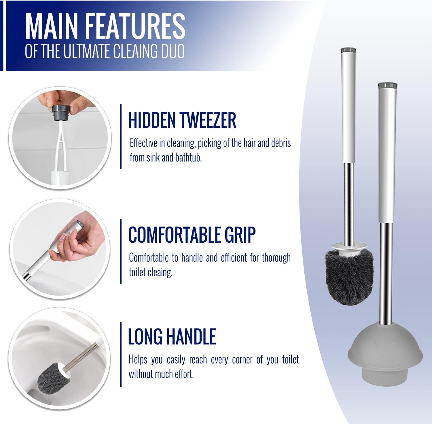 True Fresh Toilet Brush and Plunger Set with Holder Caddy