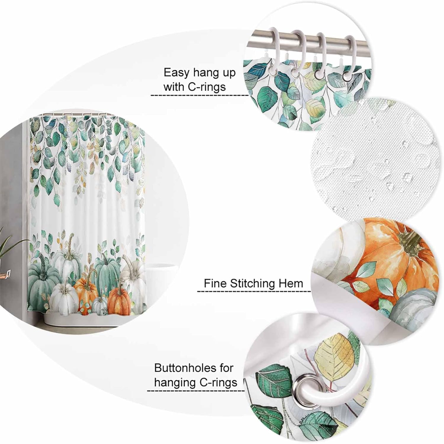 ZOE GARDEN Green Pumpkin Bathroom Set with Shower Curtain Rug and Accessories