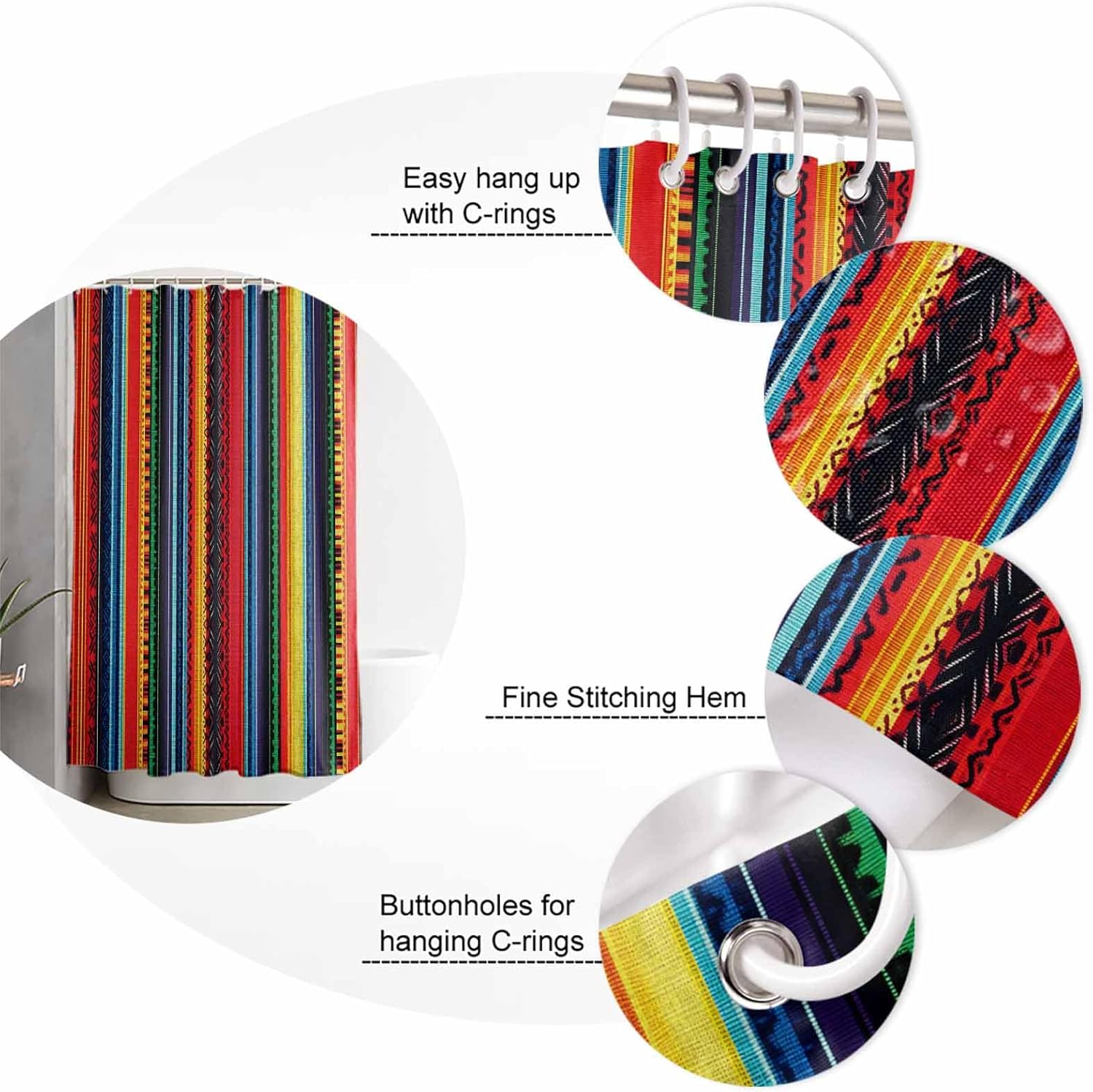 Rainbow Stripe Bathroom Set with Curtain Rug Hooks