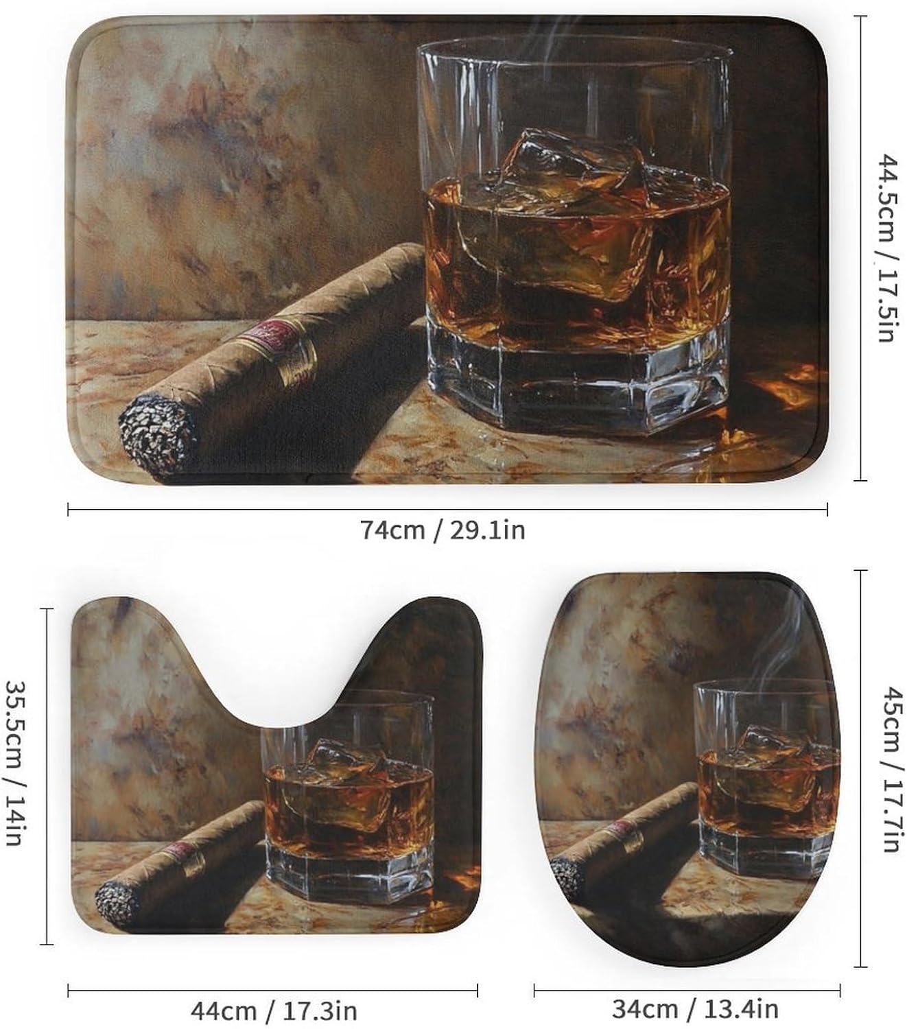 HDESDIS 4Pcs Cigar Oil Painting Shower Curtain Set