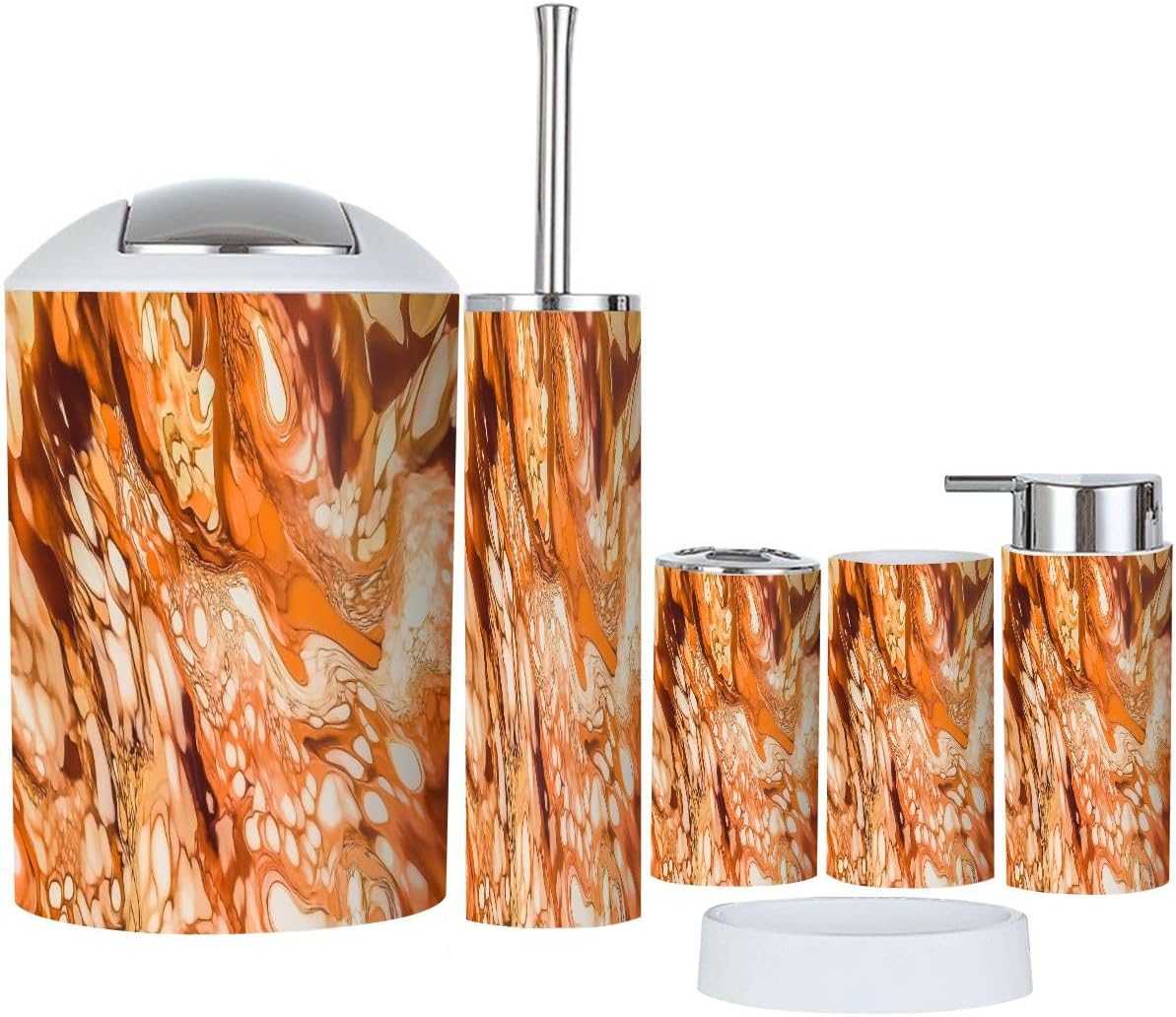 6-Piece Boho Bathroom Accessory Set with Marble Texture