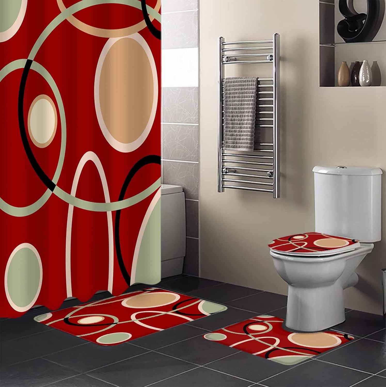 ZOE GARDEN Geometric Red Bathroom Set