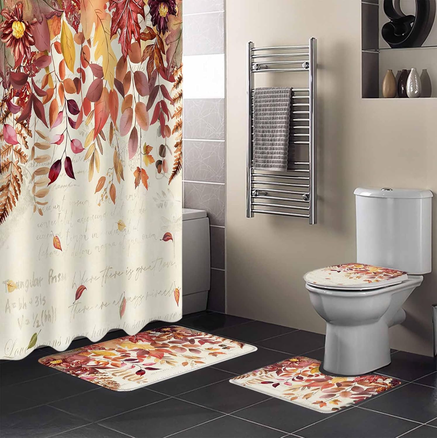 ZOE GARDEN Fall Maple Leaves Bath Set with Curtain and Rug