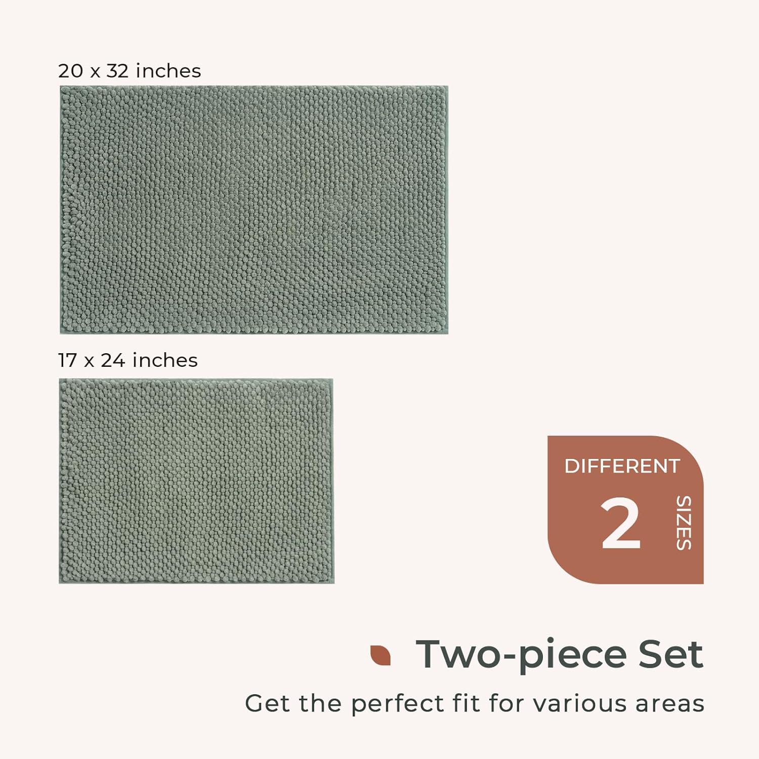 FRESHMINT Chenille Bath Rug Set 2 Piece Sage Green 1