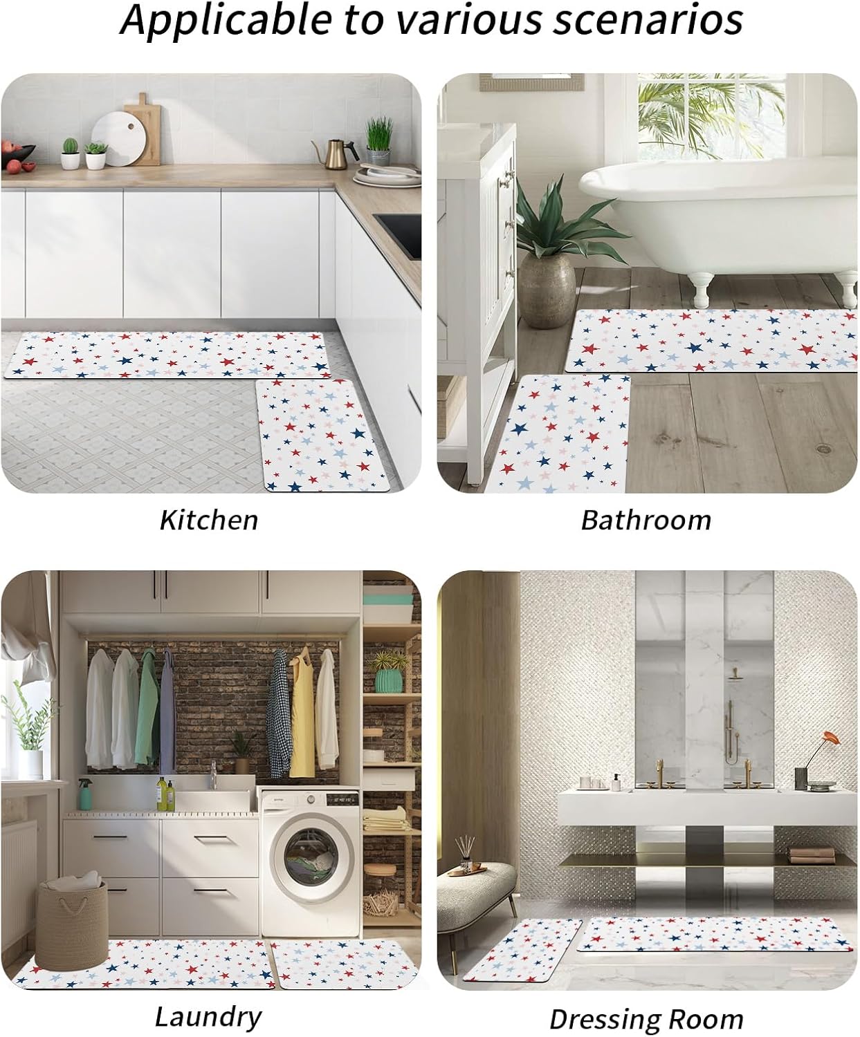 2PCS Non-Slip Diatomite Bath Mat Set with American Flag Design