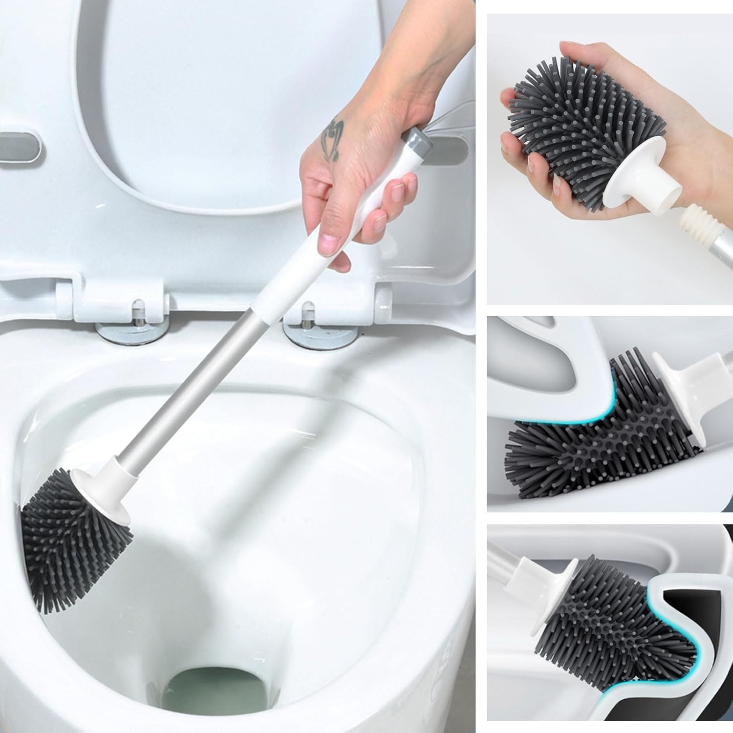2 Pack Toilet Brush Set with Silicone Cleaner and Holder
