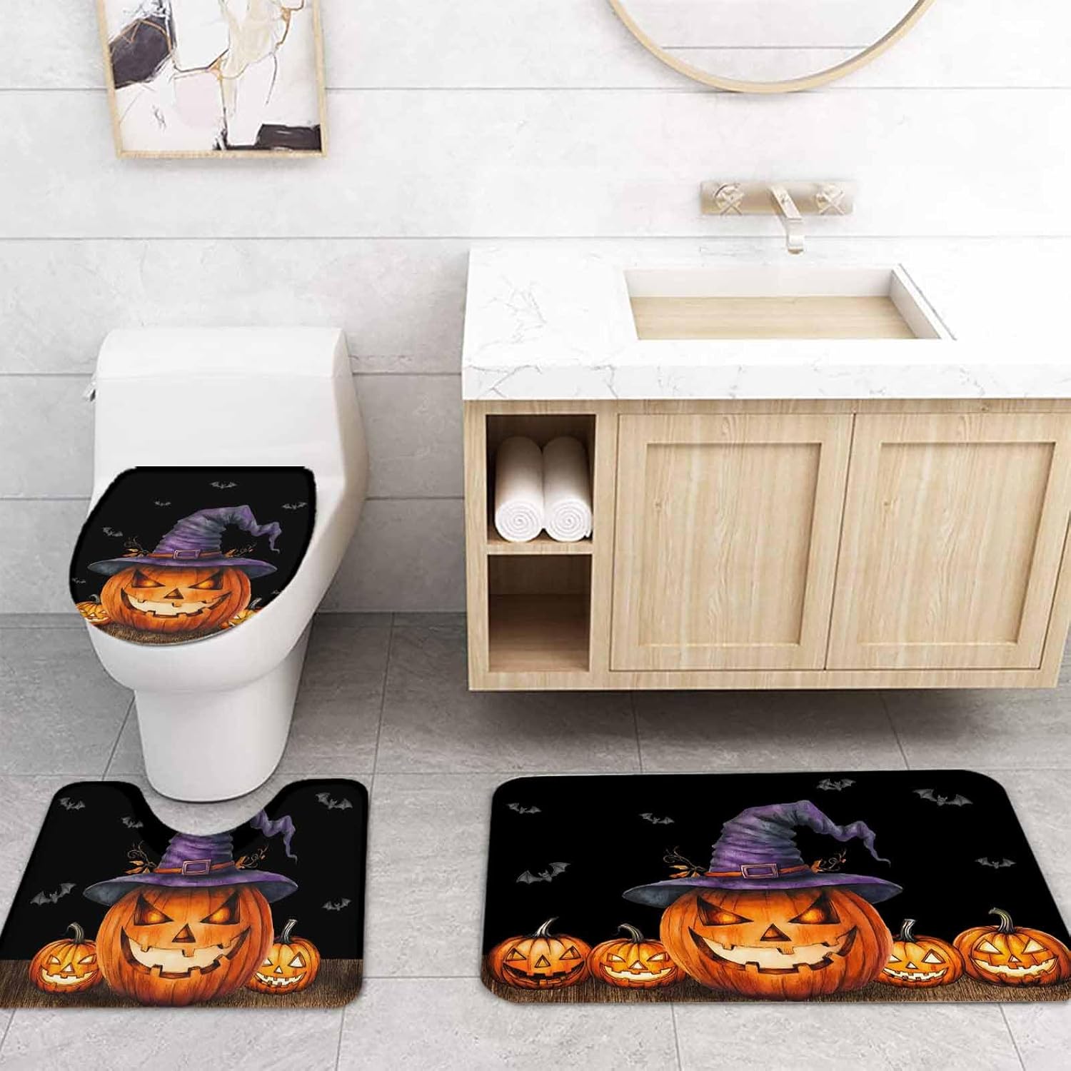 ZOE GARDEN Halloween Bathroom Set with Curtain Rug and Hooks