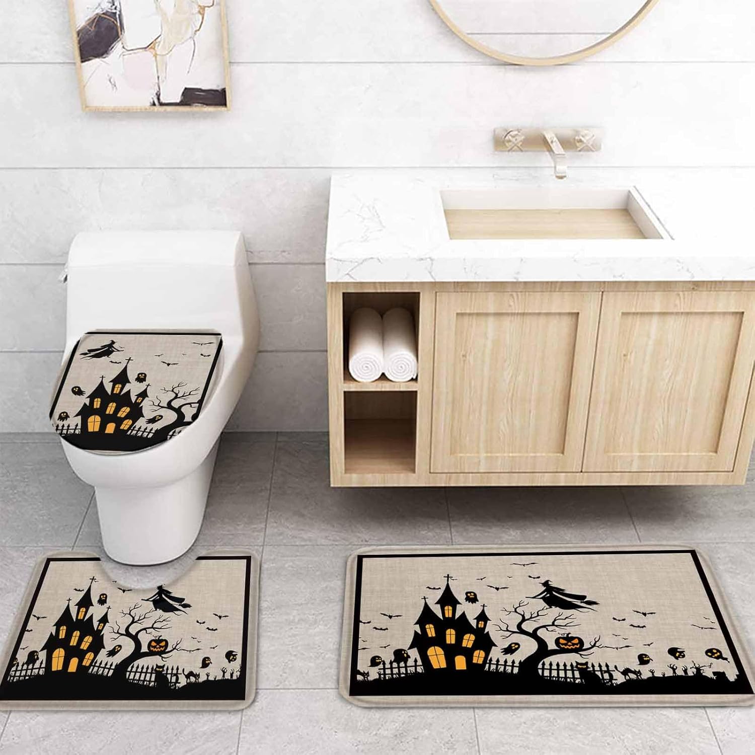 ZOE GARDEN Halloween Bathroom Set with Shower Curtain and Rug