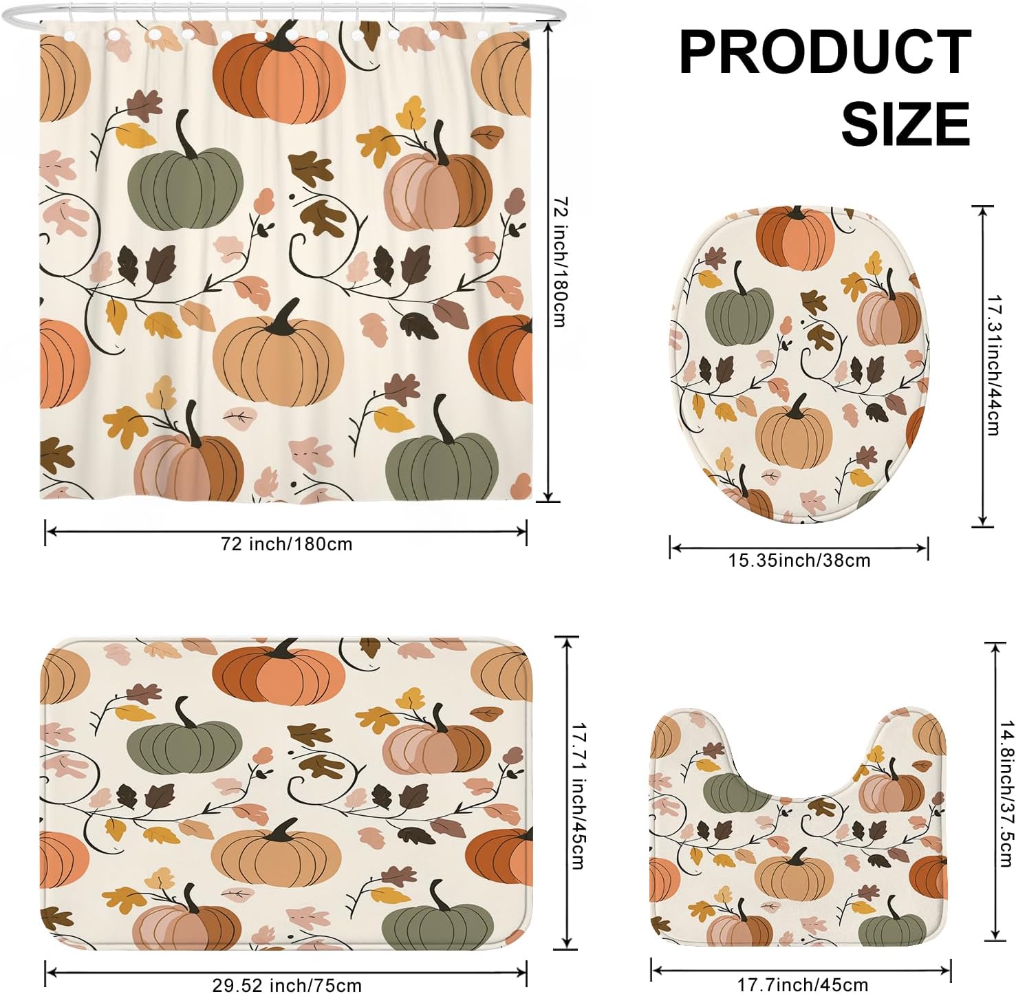 4PCS Fall Cream Pumpkin Bathroom Set with Non-Slip Rug and U Shape