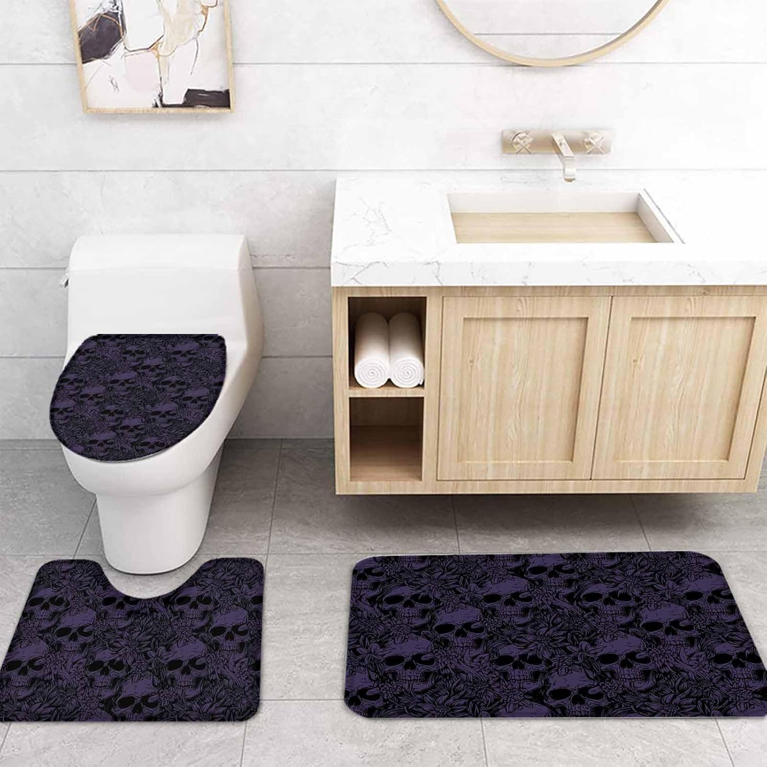 ZOE GARDEN Halloween Bathroom Set with Curtain Rug and Hooks 1