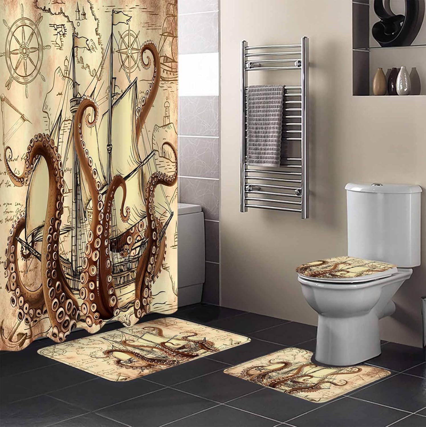ZOE GARDEN Nautical Boat Bath Set with Curtain Rug and Accessories