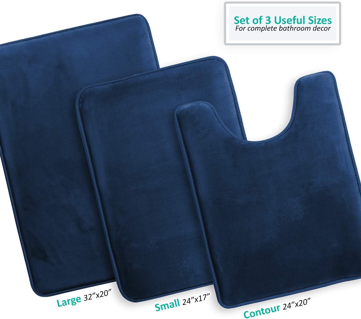 Clara Clark 3 Piece Velvet Bath Mat Set - Non-Slip Dries Quickly